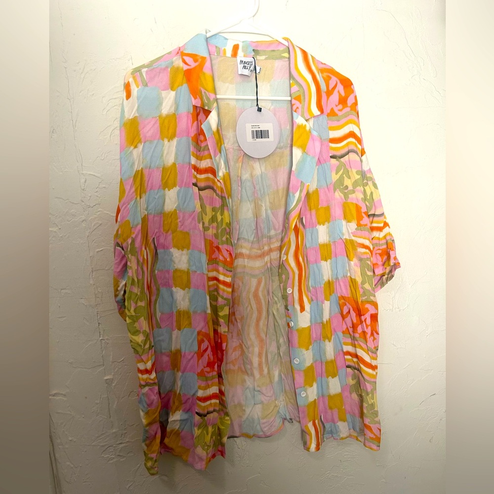 NWT Princess Polly Caraliia Abstract Print Oversize Camp Shirt